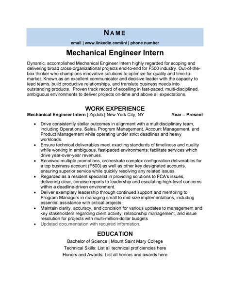 Mechanical Engineer Intern Resume Examples And 3 Expert Tips Zipjob