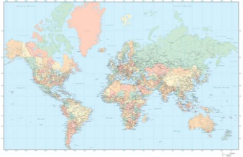 Digital Adobe Illustrator World Map Europe Centered High Detail