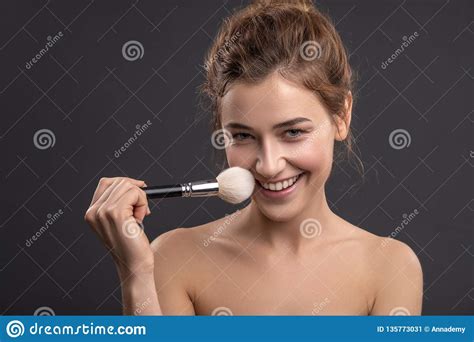 Beautiful Brunette Caucasian Young Woman Prepare Herself Applying