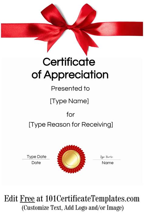 Free Customizable Certificate Of Appreciation Template