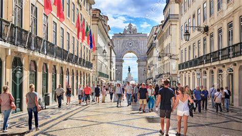 Portugal Capital City In Lisbon Busy Street In Rua Augusta Youtube