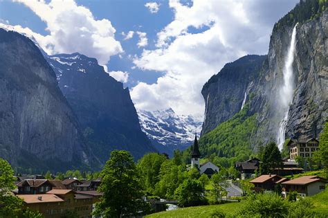 Hd Wallpaper Aerial Photo Of A Mountain And Houses Lauterbrunnen