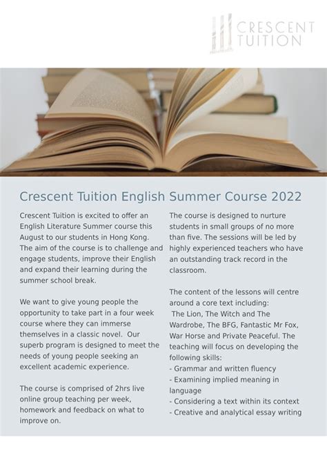 English Summer Course 2022 Crescent Tuition