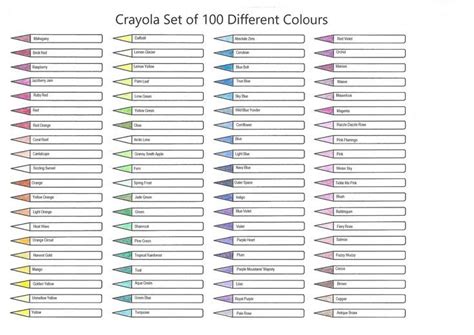 Colour Chart For Crayola 100 Different Colour Pack Page 1 Color