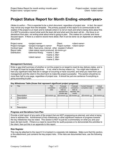 Monthly Project Status Report Template Doc Example Stableshvf Riset