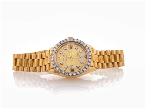 Lot Circa 1979 Rolex 18k Gold Diamond Ladies Datejust Presidential