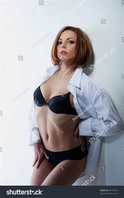 Sexy Woman Black Lingerie White Shirt Stock Photo Shutterstock
