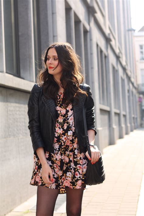 Outfit Leather Jacket Floral Babydoll And Motor Boots