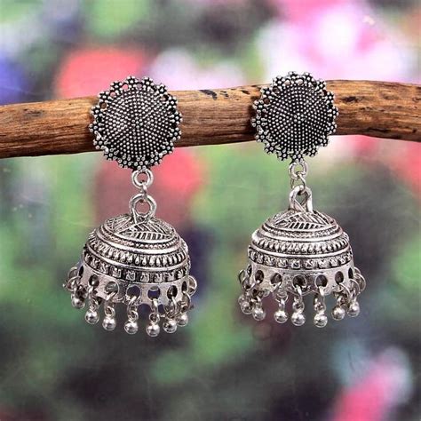 Silver Round Tops Oxidized Earrings Indian Earrings Etsy India