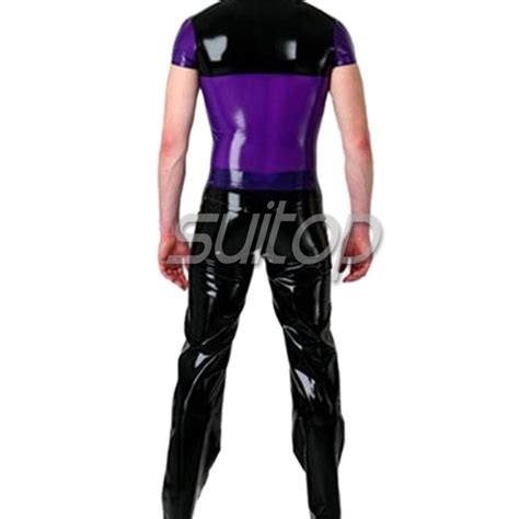 Suitop Fashion Mens Rubber Latex Short Sleeve Tight T Shirt With Front