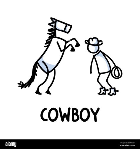 Black And White Drawn Stick Figure Of Cowboy Horse Text Wild Masculine