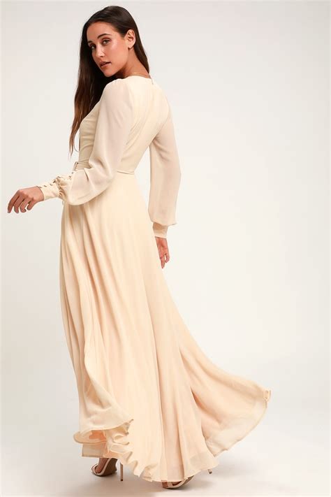 My Whole Heart Cream Long Sleeve Wrap Maxi Dress Maxi Dress Maxi