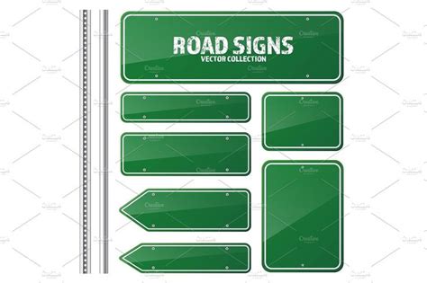 Green Road Signs With Arrows On White Background