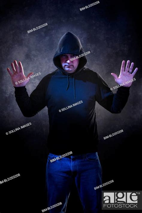 Caucasian Man Wearing Black Hoodie Stock Photo Picture And Royalty