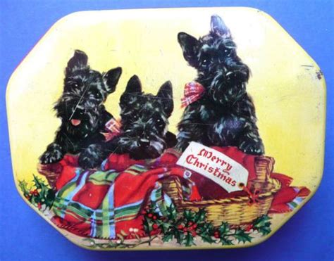 Lovely Vintage Fillerys Christmas Toffee Tin Scottie Dogs 1950s