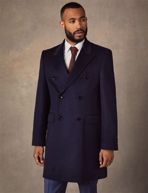 Wool Cashmere Mens Overcoat With Double Breasted In Navy Hawes