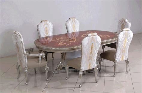 Traditional Metallic Antique Silver Dining Room Set 7pcs Homey Design