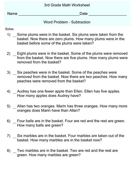 Word Math Problems For 3rd Graders