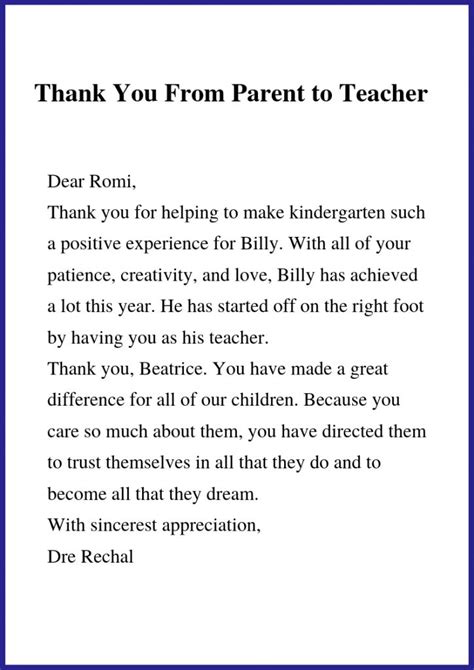Thank You Letter To Principal From Teacher Letter To Teacher Thank