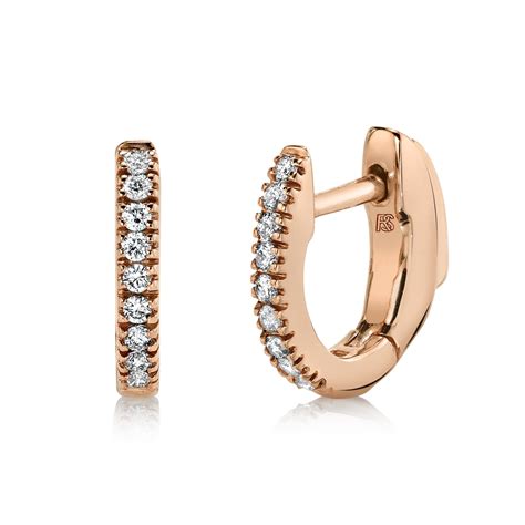 14k Rose Gold Diamond Huggie Hoops With Security Latch