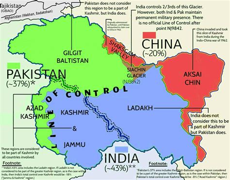 Map Of Control Of Tri Laterally Disputed Kashmir The Most Militarized