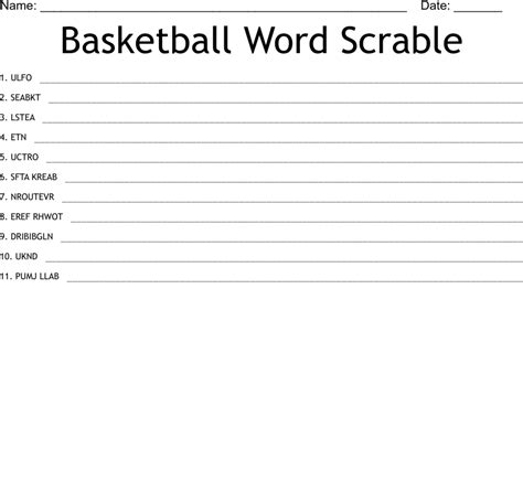 Basketball Word Scrable Word Scramble Wordmint