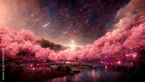 Sakura Garden Ethereal Dreamy Night Landscape Beautiful 4k Wallpaper