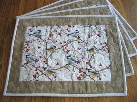 Quilted Placemat Chickadee North Woods Decor Set Of 4 Etsy White