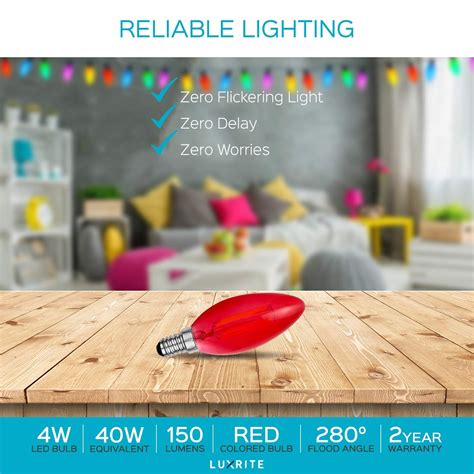 Luxrite Colored Led Red Light Bulb 4w Led Filament Dimmable Ul Listed