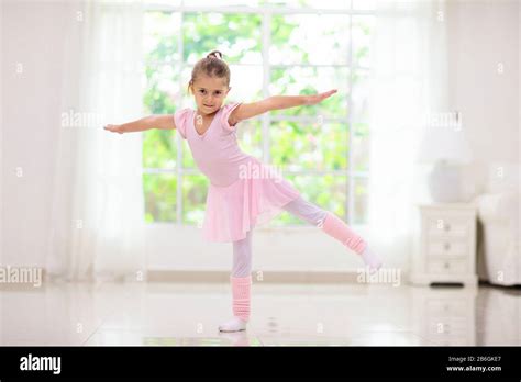 Baby Ballet Studio Little Ballerina In Dance Class Cute Girl In Pink