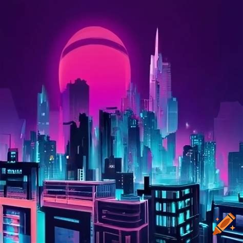City Skyline With Vibrant Neon Lights