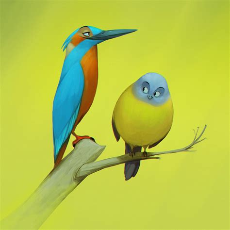 Two Colorful Birds Sitting On Top Of A Tree Branch