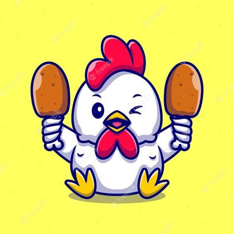 Premium Vector Cute Chicken Holding Fried Chicken Cartoon Icon