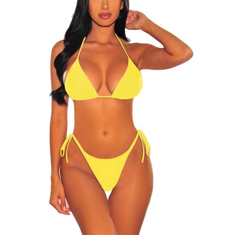 Pink Queen 2 Piece Bikini Sets For Women String Triangle Swimsuit Sexy Bathing Suit Halter