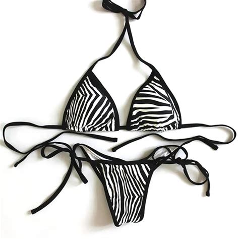 pacent spaghetti strap sexy micro bikini brazilian g string swimwear female large size zebra