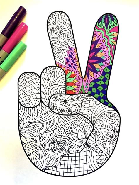It is typically done on a 3 ½ x 3 ½ paper tile using a pencil and a black pen. Peace Hand Sign - PDF Zentangle Coloring Page | Zentangle patterns, Emoji art, Coloring pages
