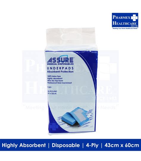 Assure Underpads 43cm X 60cm 4 Ply 20 Pcpkt Pharmex Healthcare
