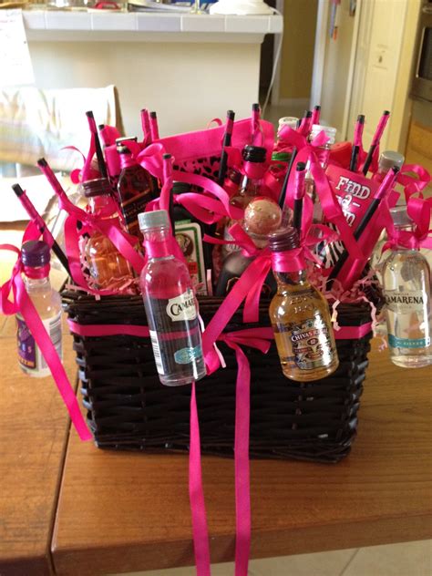 Ideas to celebrate my 21st birthday party for her. Janie... from Scratch: Crafts: Bachelorette Basket of Booze