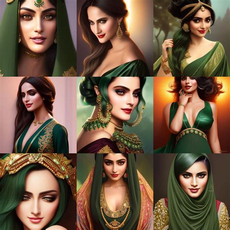 Candee Licious In Dark Green Pakistani Dress Fashion Model Hyper Realistic Eyes Big Breast