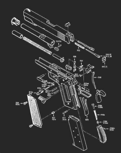 Exploded View Colt Blueprint Art Technical Drawing Technical
