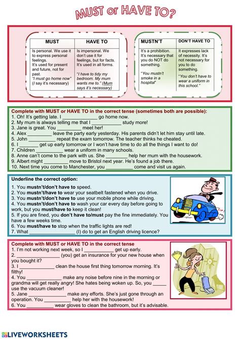 Must Or Have To Interactive Worksheet Grammar Exercises Teaching