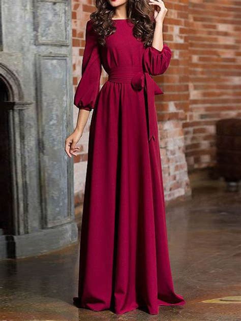Bcbgmaxazria women's cape sleeve maxi dress. Burgundy Sashes Draped Long Sleeve Round Neck Elegant Maxi ...