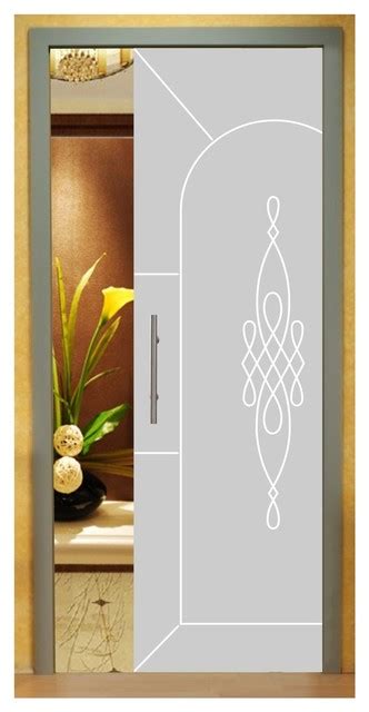 Pocket Fully Glass Sliding Door And Retro Frosted Etched Design