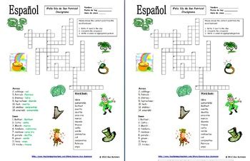 By sydney andersen · on march 4, 2015 · 15 comments ·. Spanish St. Patrick's Day Crossword Puzzle and Vocabulary IDs - San Patricio