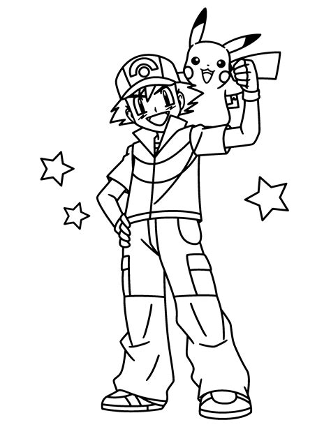 Pokemon Coloring Pages Pikachu And Ash Ash And Pikachu Coloring Pages