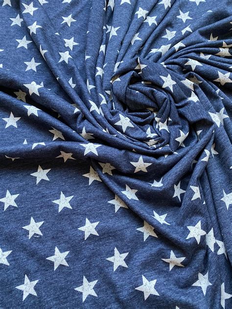 100 Cotton Jersey Knit Fabric 66 Wide Blue With White Stars Etsy