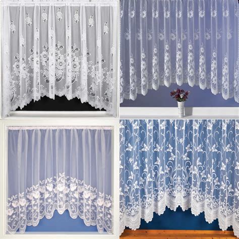 Luxury Net Curtain Jardiniere Ready Made White Lace Curtain Panels | eBay