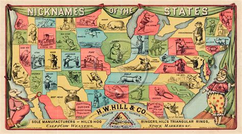 A Stylized Map Of The United States With Nicknames And Pig Caricatures