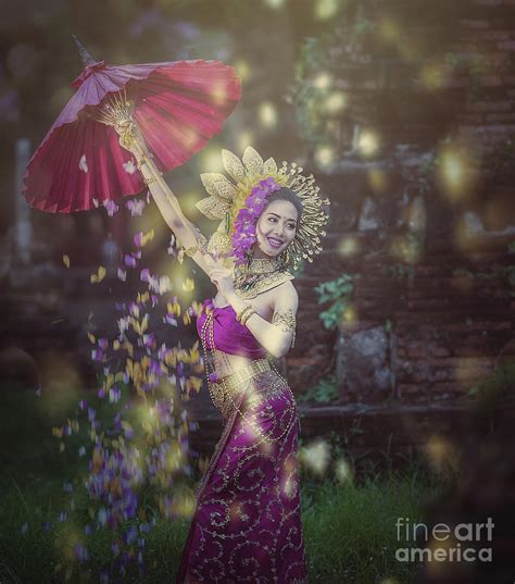 Asian Woman Wearing Typical Thai Dress Photograph By Sasin Tipchai