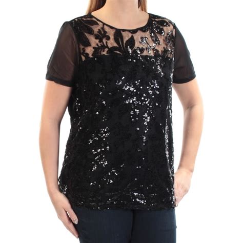 Shop Womens Black Floral Short Sleeve Jewel Neck Party Top Size Ox